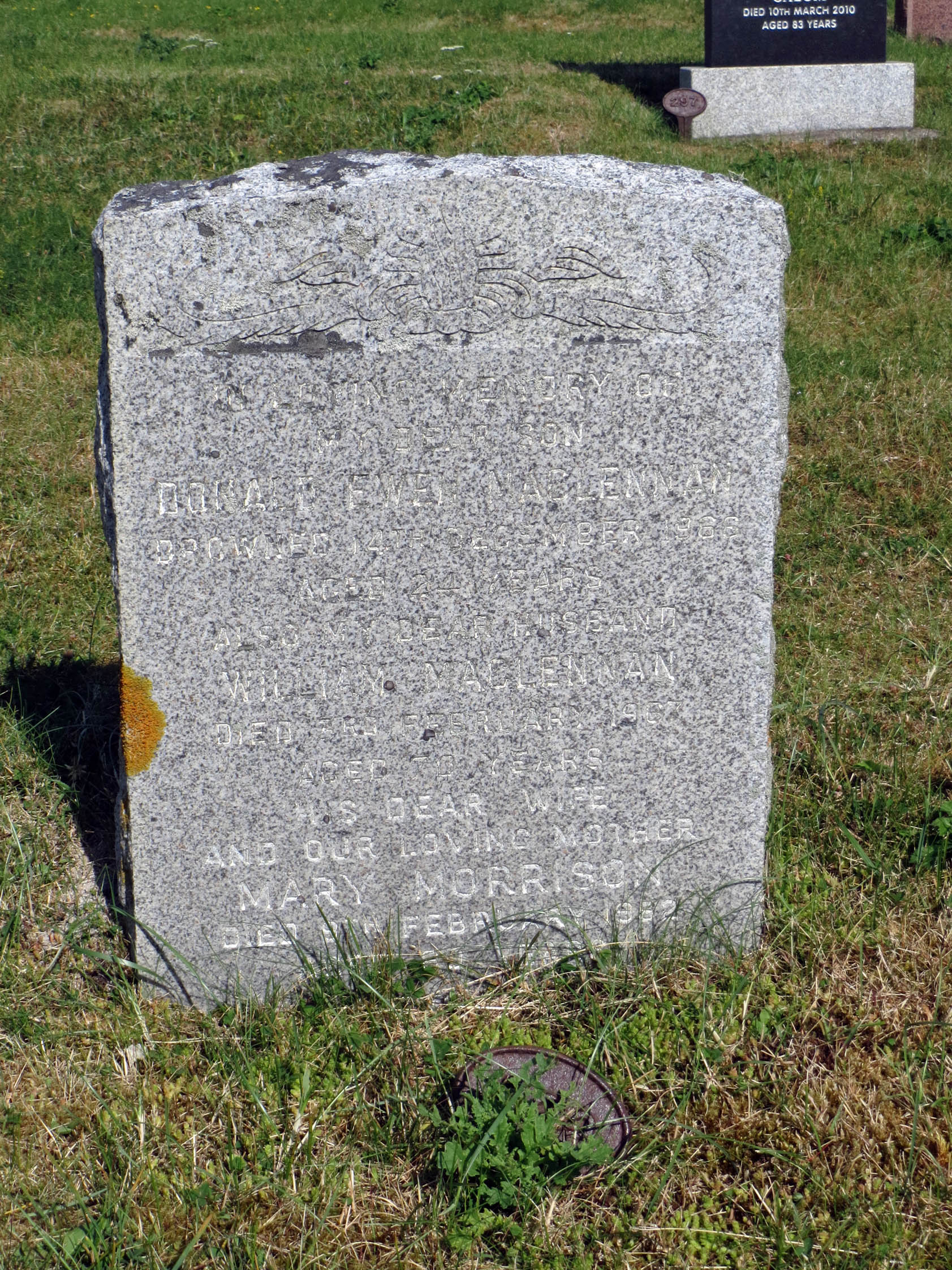 Photo of headstones/William MacLennan d 1967 Harris MI Luskentyre Old